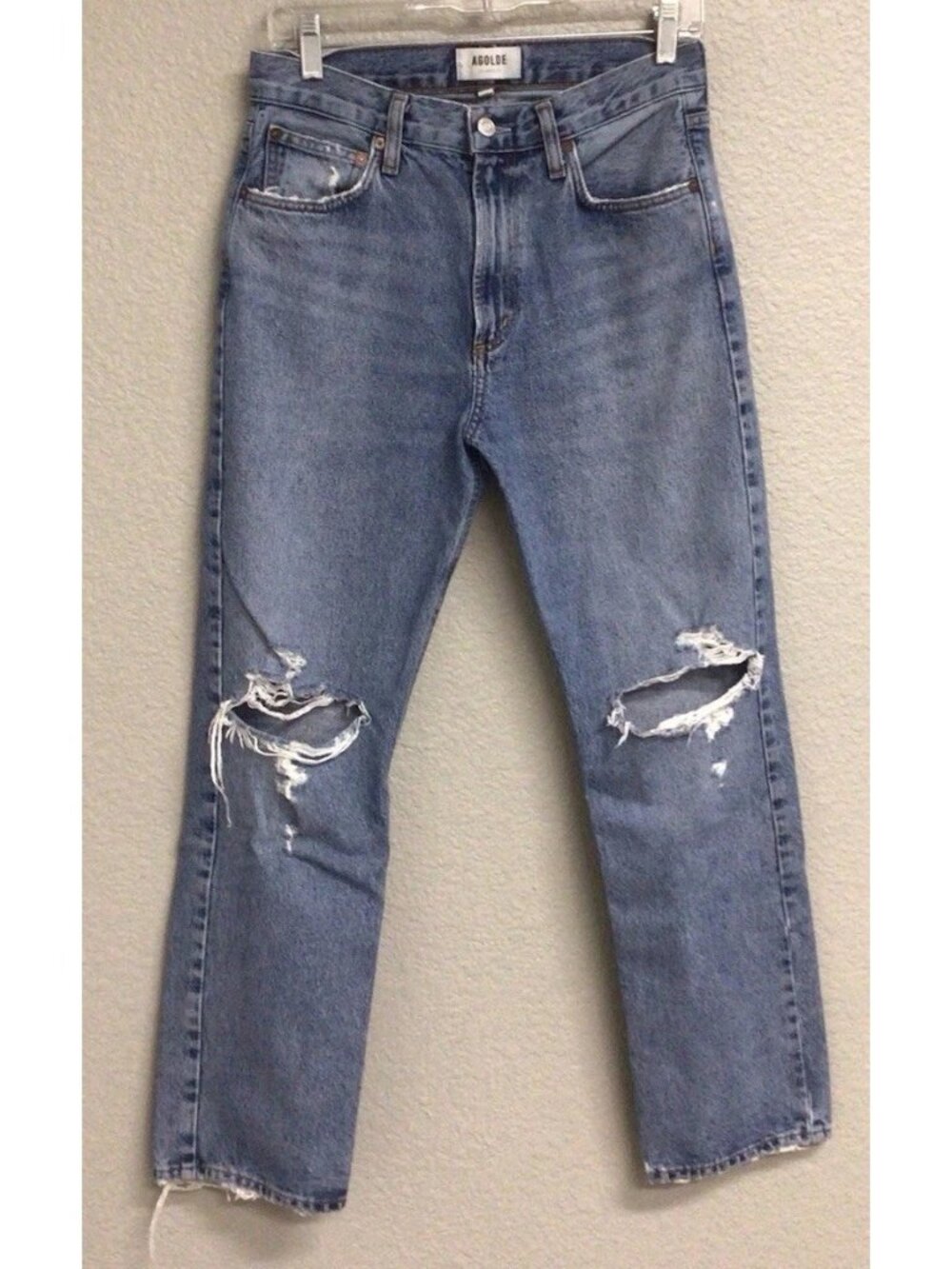 Agolde Mia Mid Rise Straight Leg Distressed Jeans in Rule Size 26 Organic Cotton